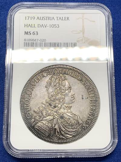 《竞宝斋》第436场 周日，周一2场连拍 （全场包邮） - 亚军分 NGC MS63 神圣罗马帝国 1719年 卡尔六世 泰勒大银币 细节好 原味包浆 热门大波浪