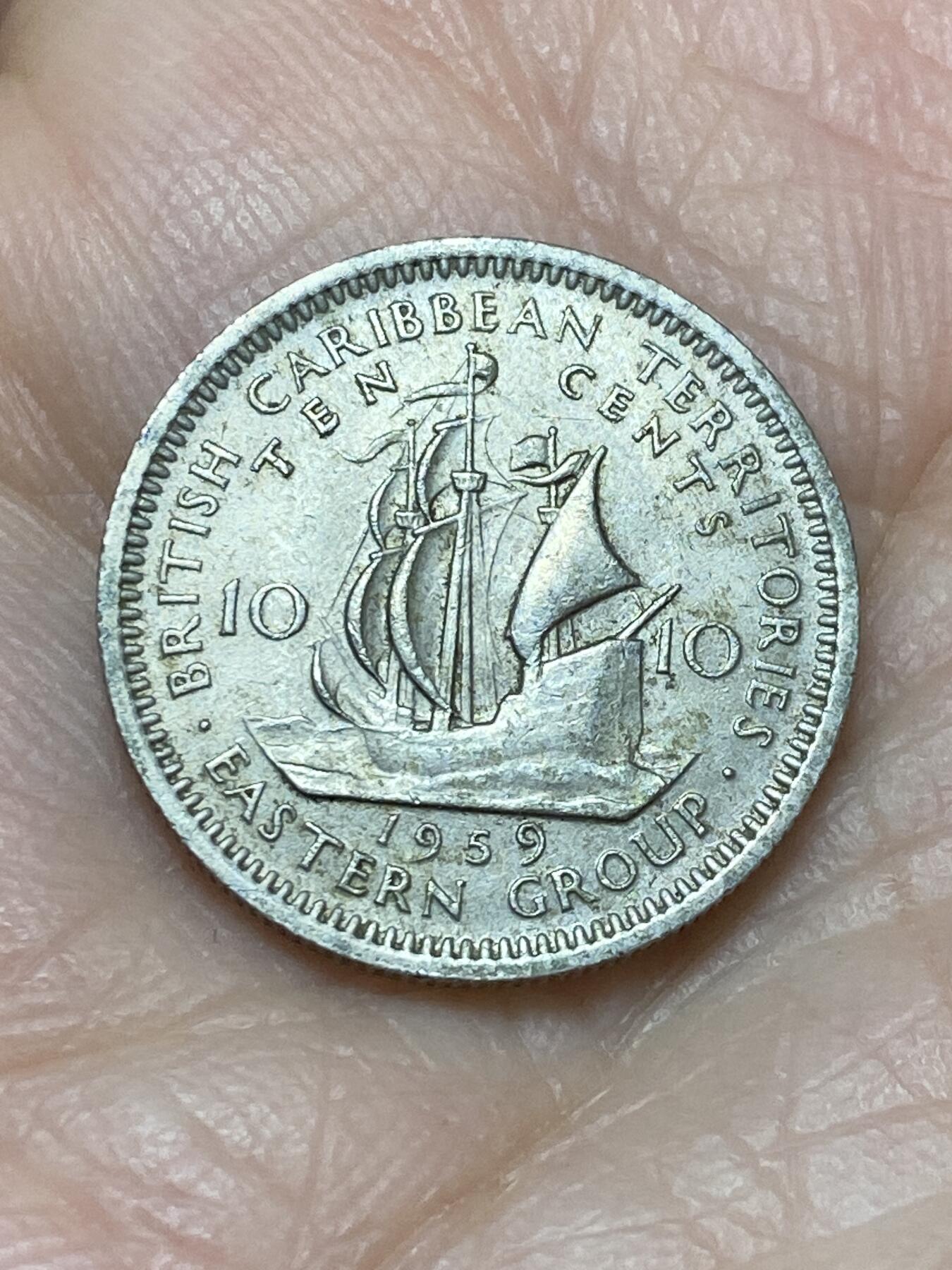 2025年第一百二十六场(总第一百五十二场）外国好品散币(免佣金) 英属加勒比领地1959年10分(伊丽莎白二世青年带冠)