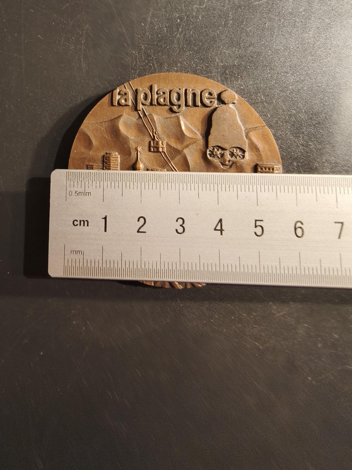 老王徽章第162期  法国滑雪胜地拉普拉涅大铜章    高浮雕     直径57mm.   重量108.3g