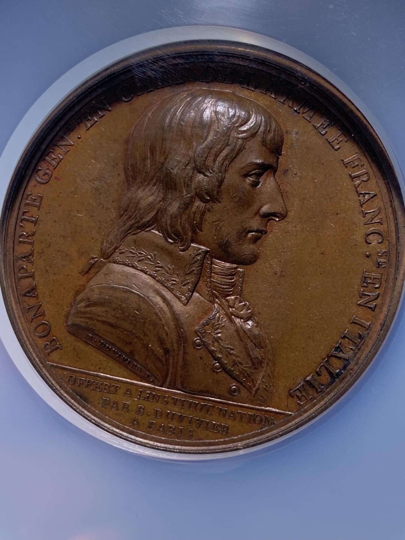 《竞宝斋》第436场 周日，周一2场连拍 （全场包邮） NGC MS62BN 法国1797 拿破仑坎波福米奥合约纪念铜章 56mm 加大加厚盒