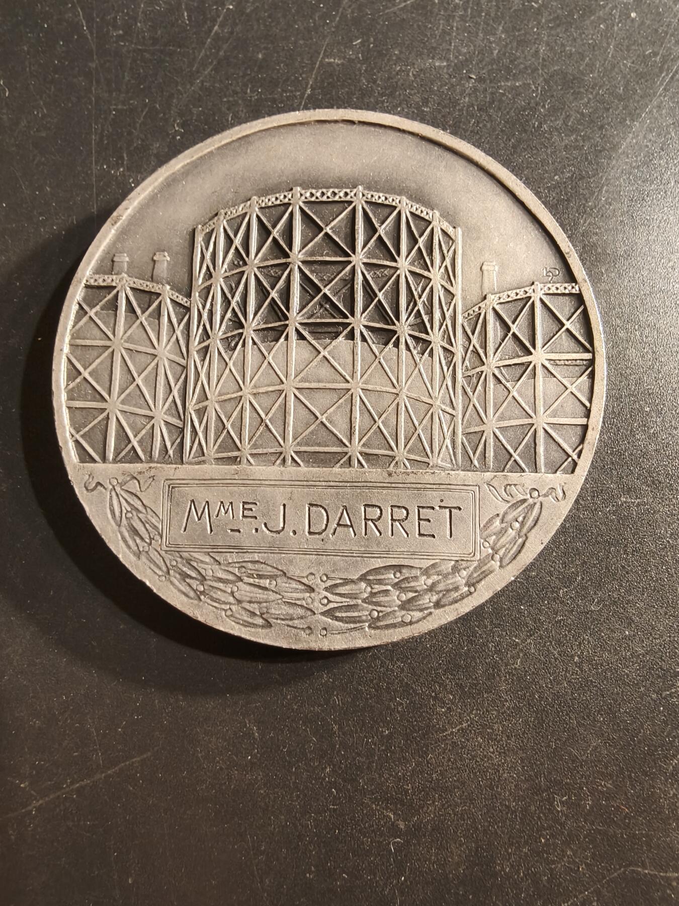 老王徽章第162期  法国电气公司镀银大铜章 大师Dropsy作品 直径54mm. 重量80g