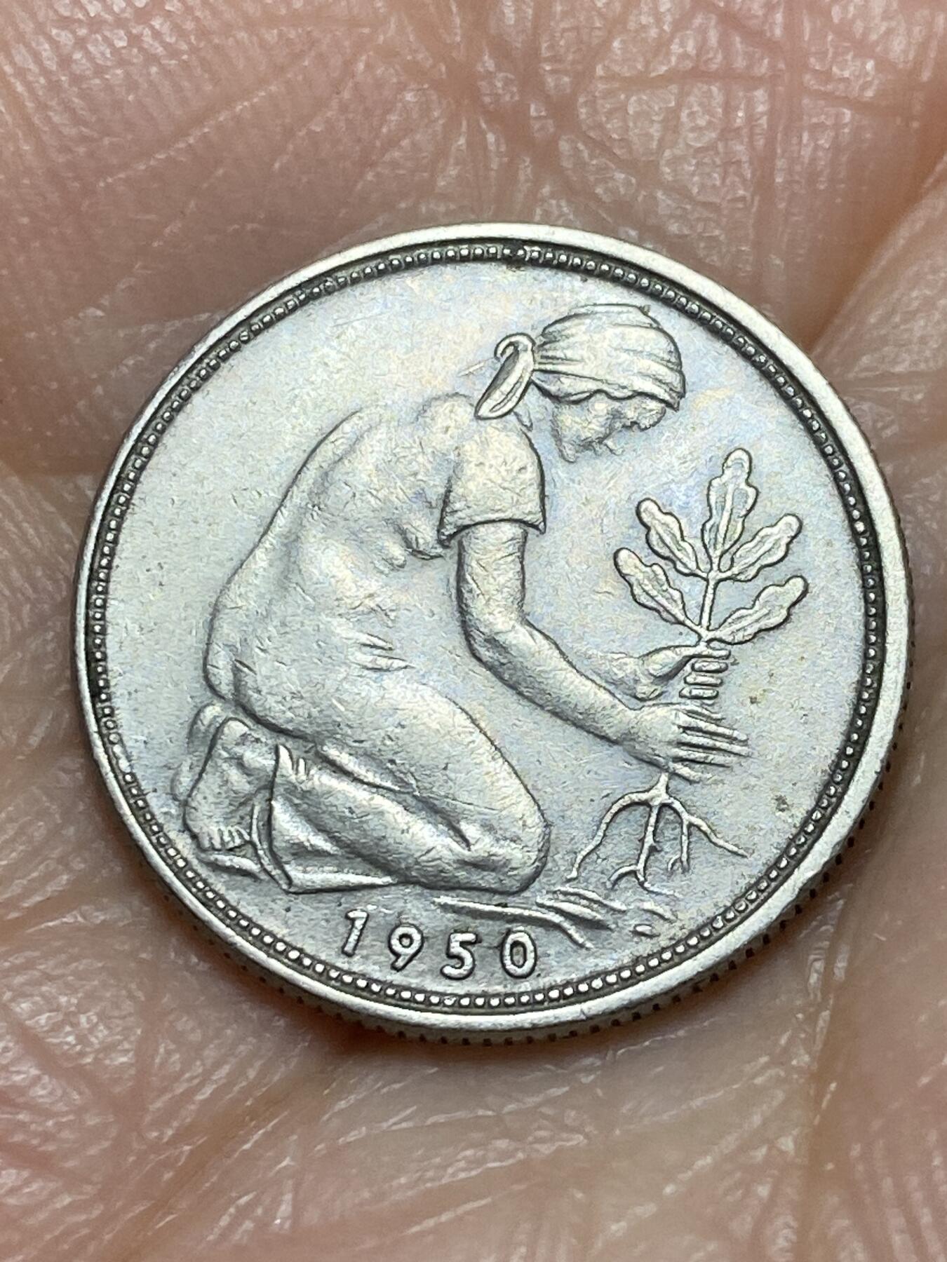 2025年第一百二十六场(总第一百五十二场）外国好品散币(免佣金) 德国🇩🇪1950年50芬尼(F标，斯图加特造，首发年)