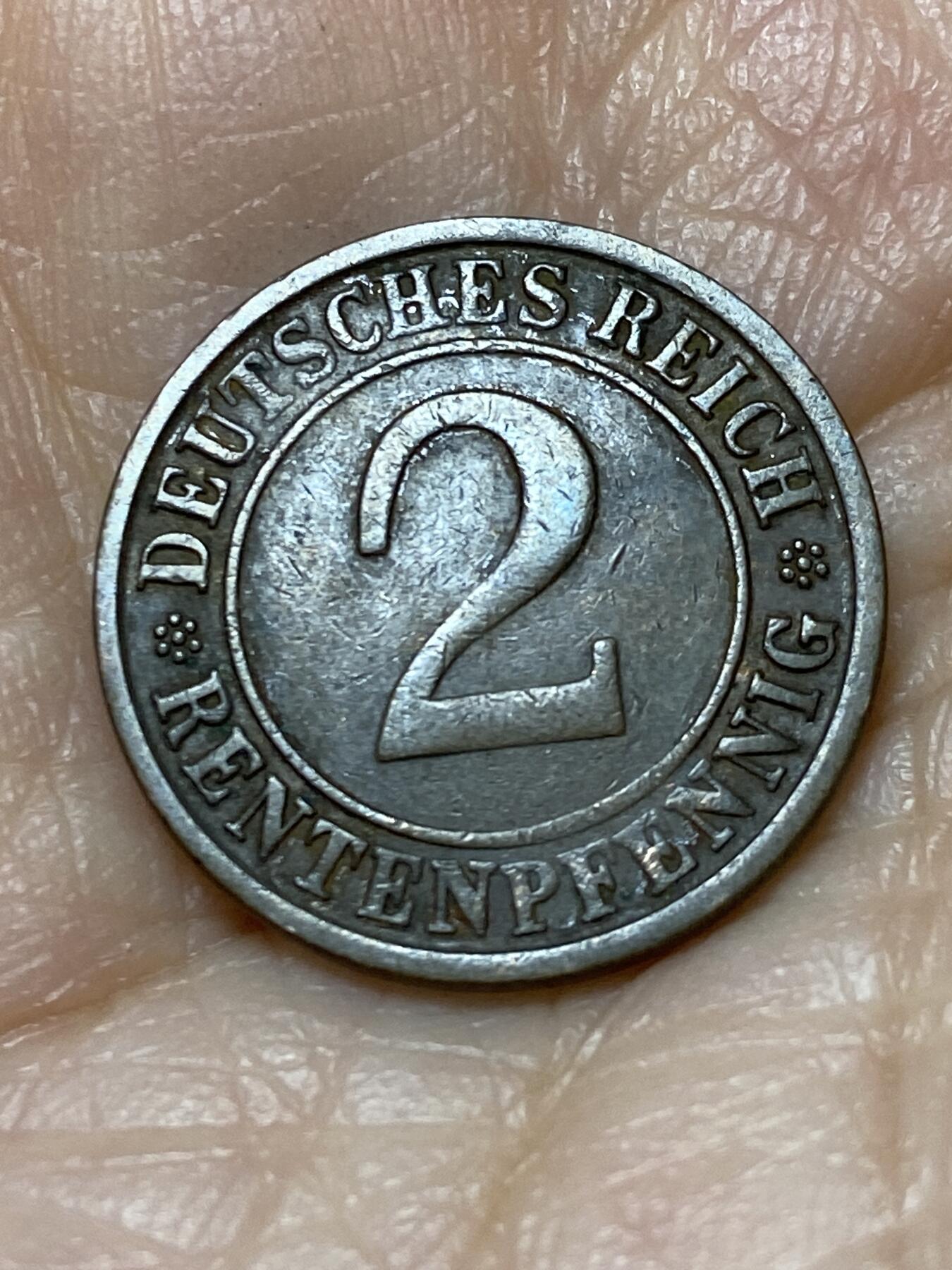 2025年第一百二十六场(总第一百五十二场）外国好品散币(免佣金) 该品种最稀少年份厂标–德意志魏玛共和国1923年2芬尼(地产抵押马克，J标汉堡造，首发年仅发行2年)