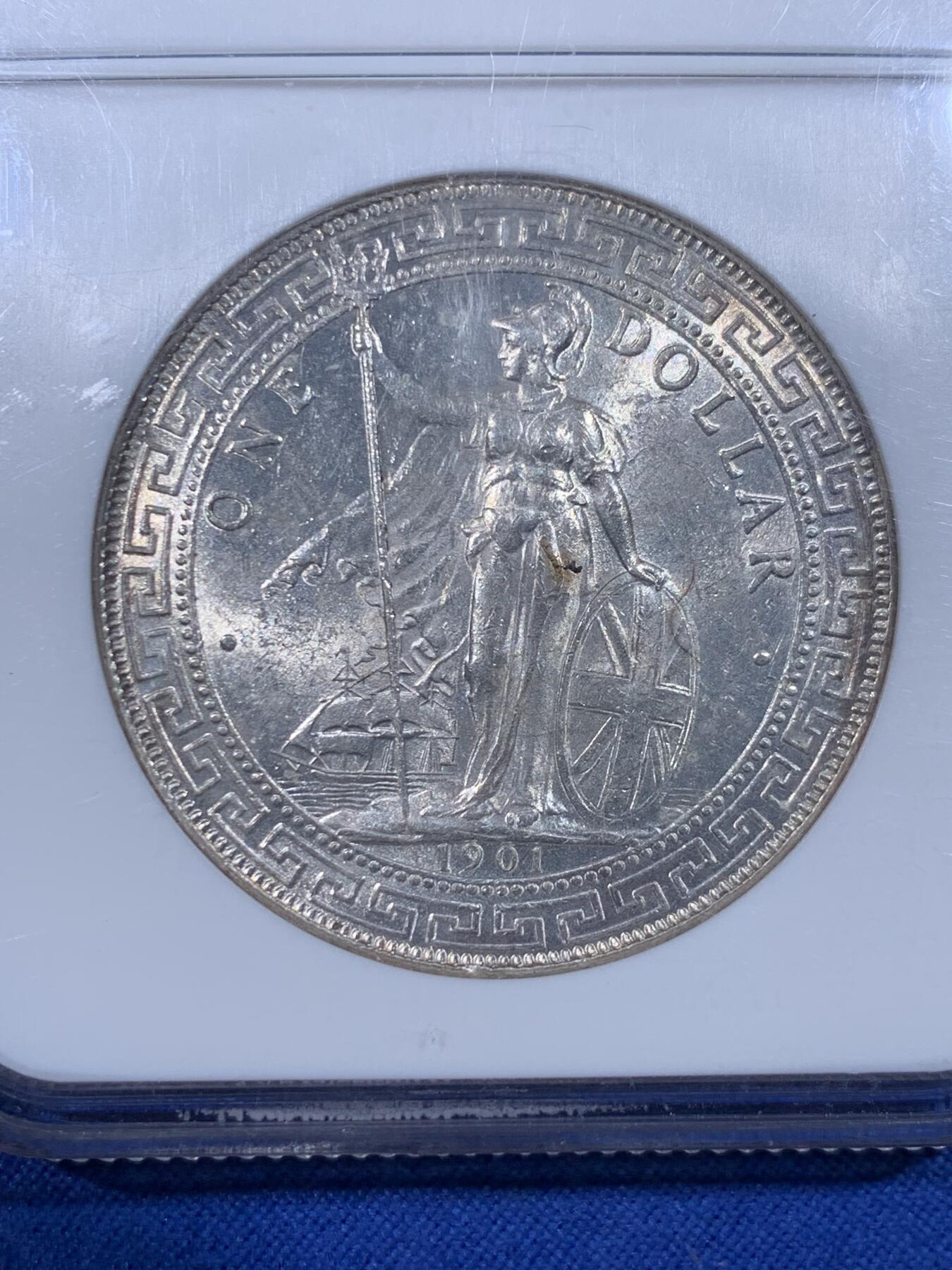 《竞宝斋》第436场 周日，周一2场连拍 （全场包邮） NGC MS63 英国 1901-B 站洋 流通充分年份 高分难得 铸打深俊 十字转光 NGC老盒低评 收藏佳品