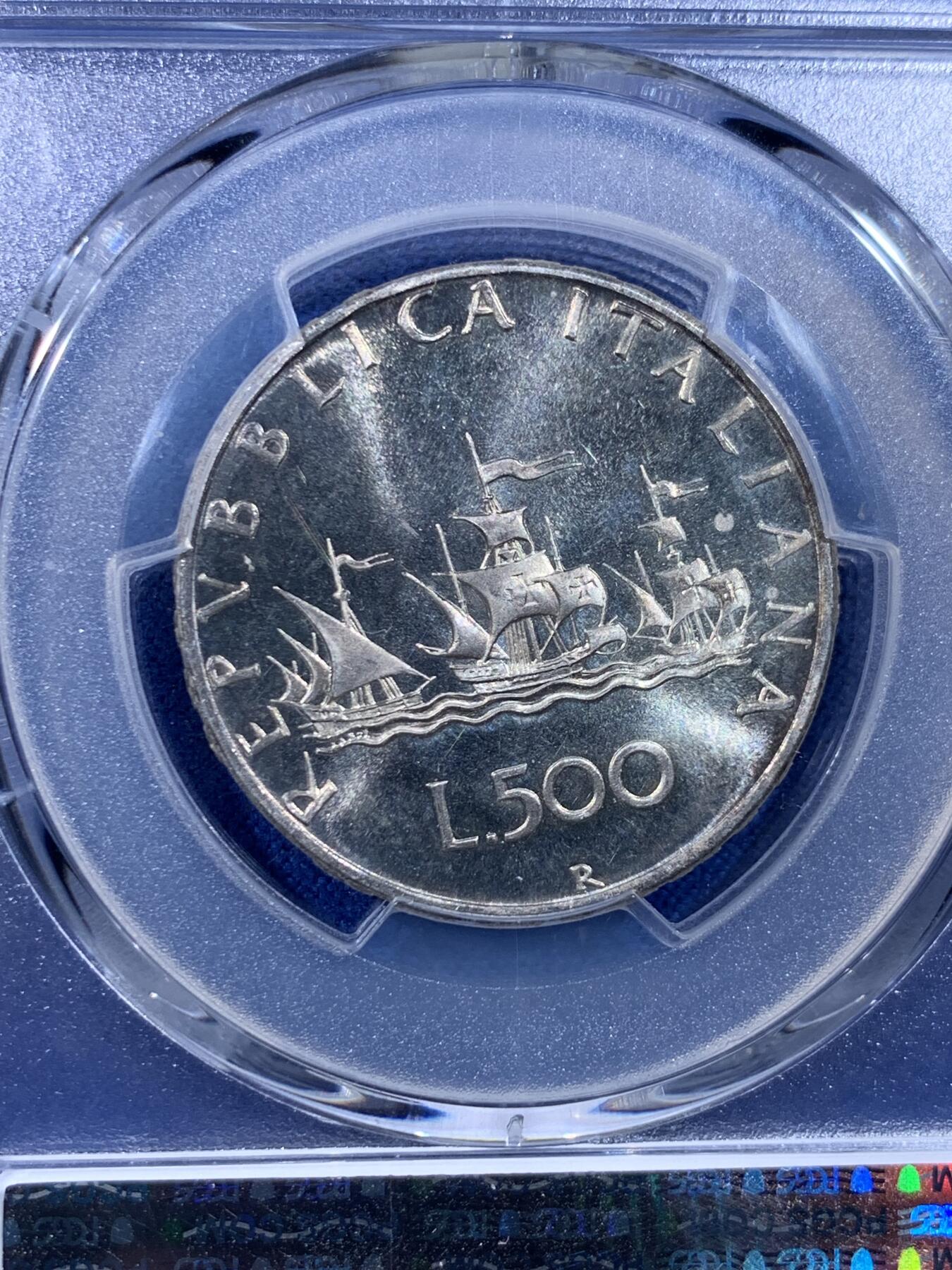 《竞宝斋》第436场 周日，周一2场连拍 （全场包邮） PCGS MS66 意大利1970年帆船少女500里拉银币 底板PL感很强的一枚！