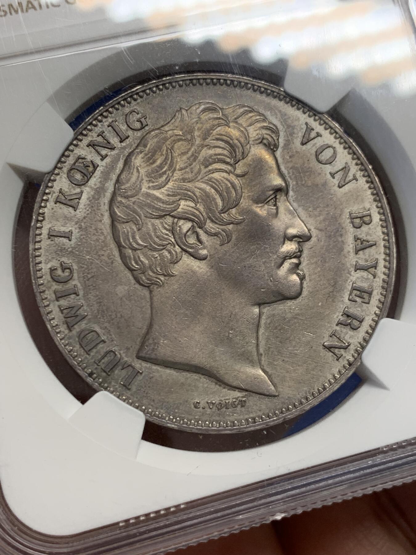 《竞宝斋》第436场 周日，周一2场连拍 （全场包邮） NGC MS61 德国1839年巴伐利亚路德维希一世选帝侯纪念2泰勒 名誉品种 包浆很好 有些低评了