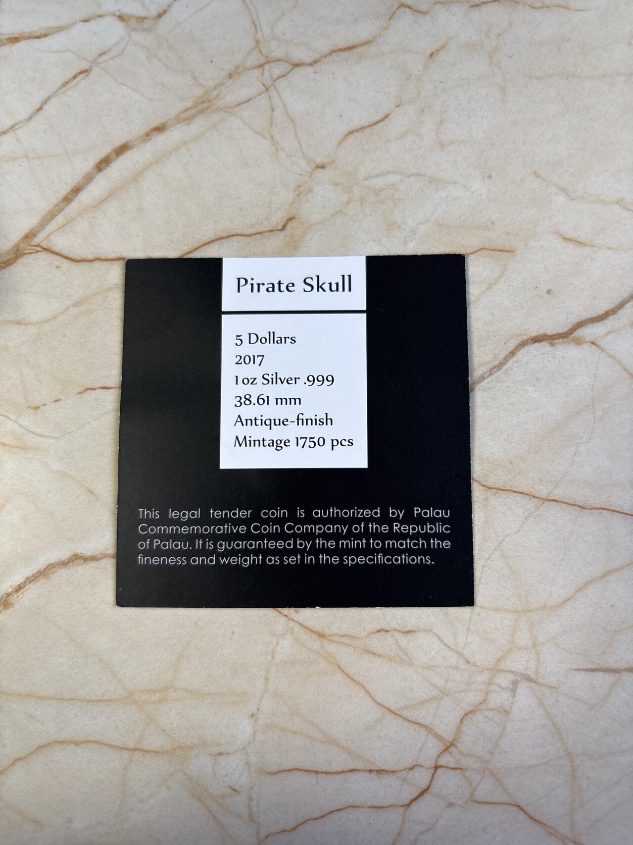 第181期拍卖 帕劳2017年海盗骷髅头1盎司3D立体异形仿古银币，999银，发行2500枚