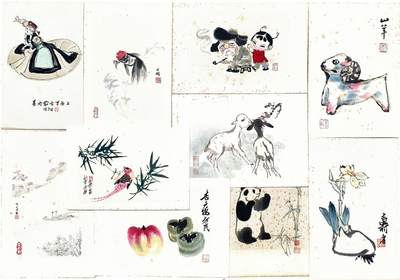 2025年吉藏纸杂文献秋季专场拍卖会 - 50年代上海朵云轩制木板水印一组十件 12.3×18.2-24.5×18.2cm