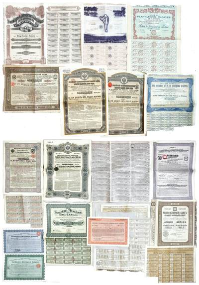 2025年吉藏纸杂文献秋季专场拍卖会 - 1886年-1931年各国各类债券一组十五份 尺寸不一