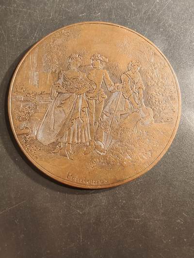 老王徽章第162期 - 法国单面大铜章    园林工作    直径78mm.    重量130g