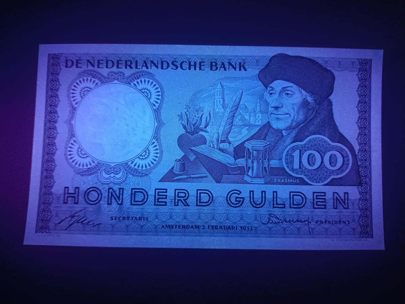 2025十一月第三期，总201期 荷兰1953版100盾AUNC，哲学家伊拉斯谟