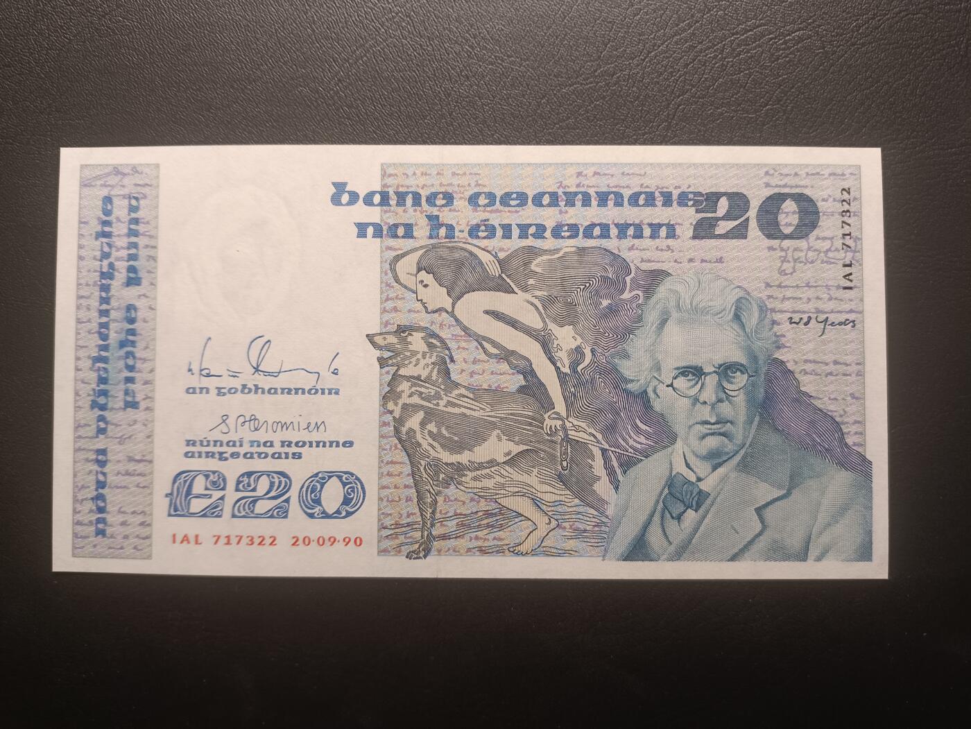 2025十一月第三期，总201期 爱尔兰1990年20镑AUNC，诗人叶芝和大小布兰斯克群岛，少见的中高面值