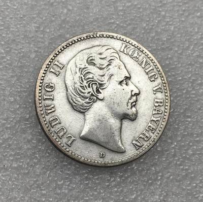 世界钱币专场拍卖 每周二开拍 - 少见1876年德国巴伐利亚路德维西二世2马克短翅流通银币