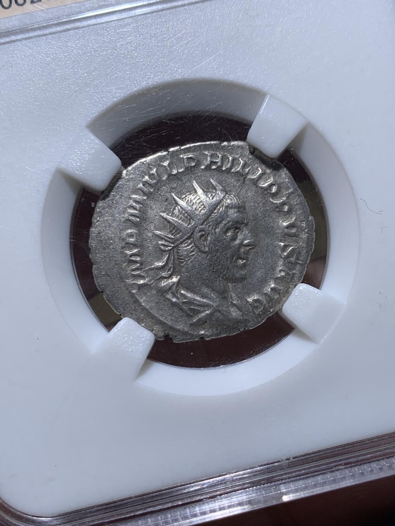 《竞宝斋》第436场 周日，周一2场连拍 （全场包邮） ZDGS XF 公元244-249年 古罗马帝国时代 菲利普一世 正面皇帝芒冠头像 背面公平女神 1安东尼安银币