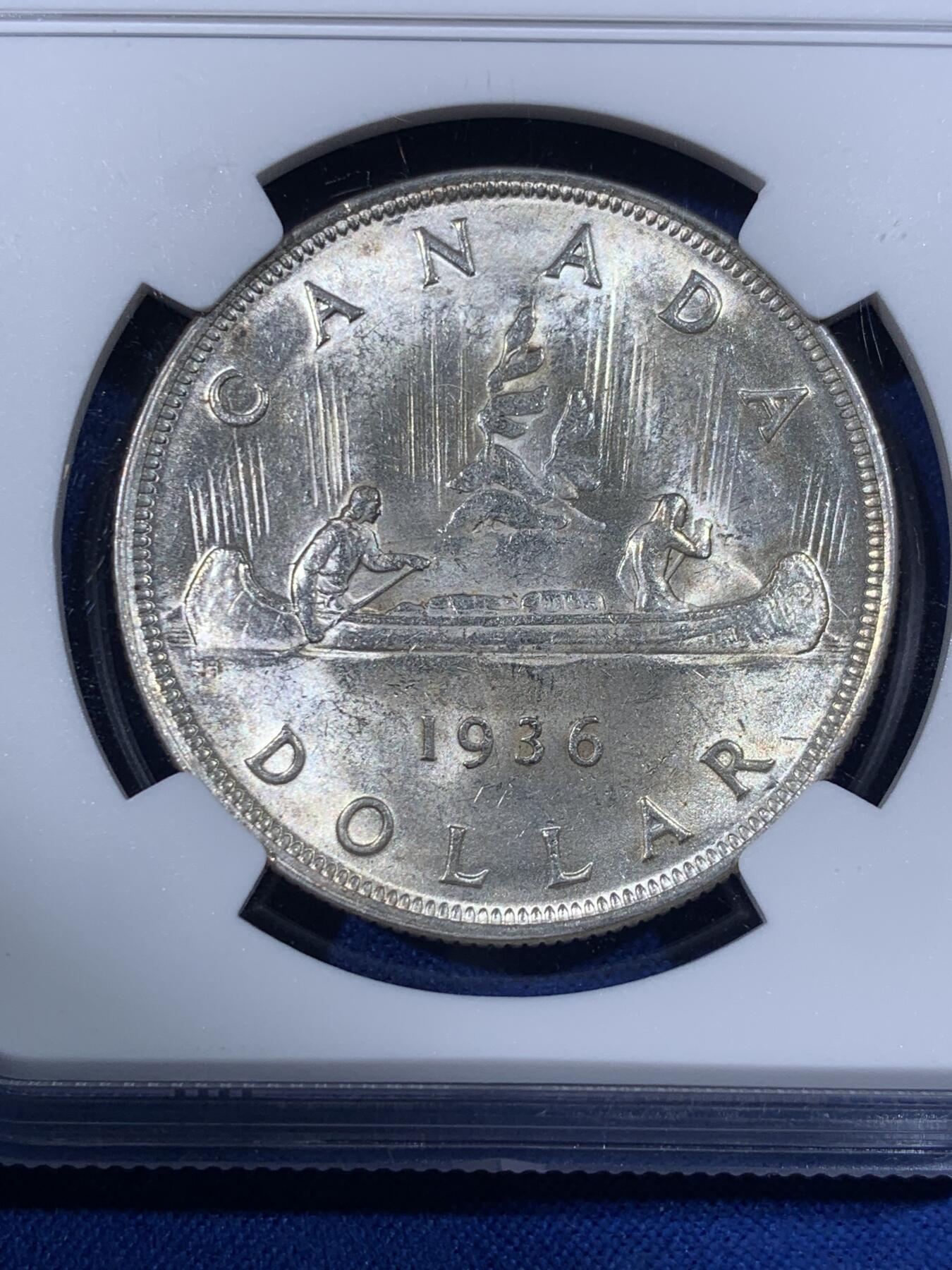 《竞宝斋》第436场 周日，周一2场连拍 （全场包邮） NGC MS62 加拿大1936年乔治五世一元银币 转光明显 原ICCS评级ms63 个人感觉低评