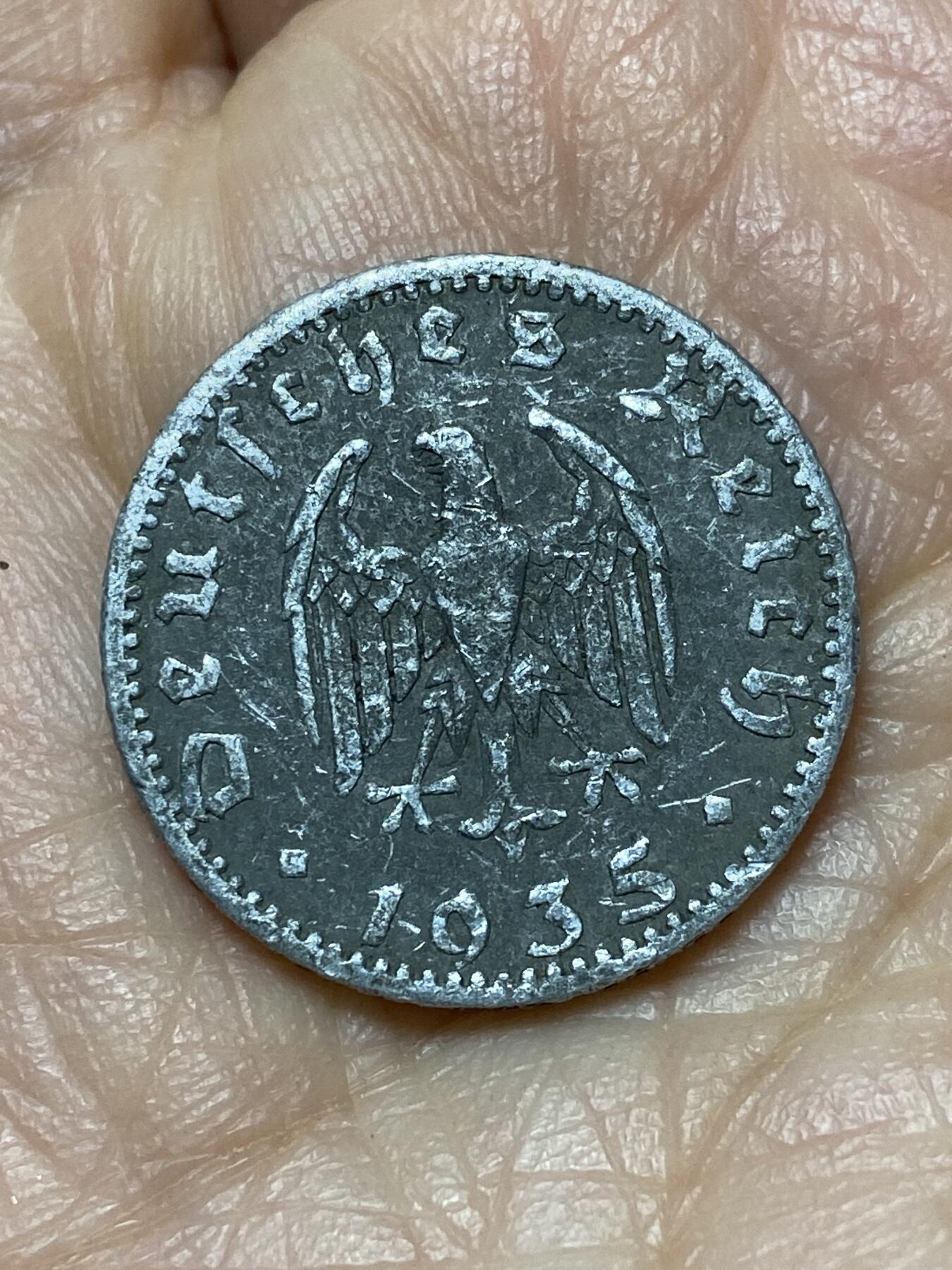 2025年第一百二十六场(总第一百五十二场）外国好品散币(免佣金) 少见–德意志第三帝国1935单年份50芬尼(A标，柏林造)