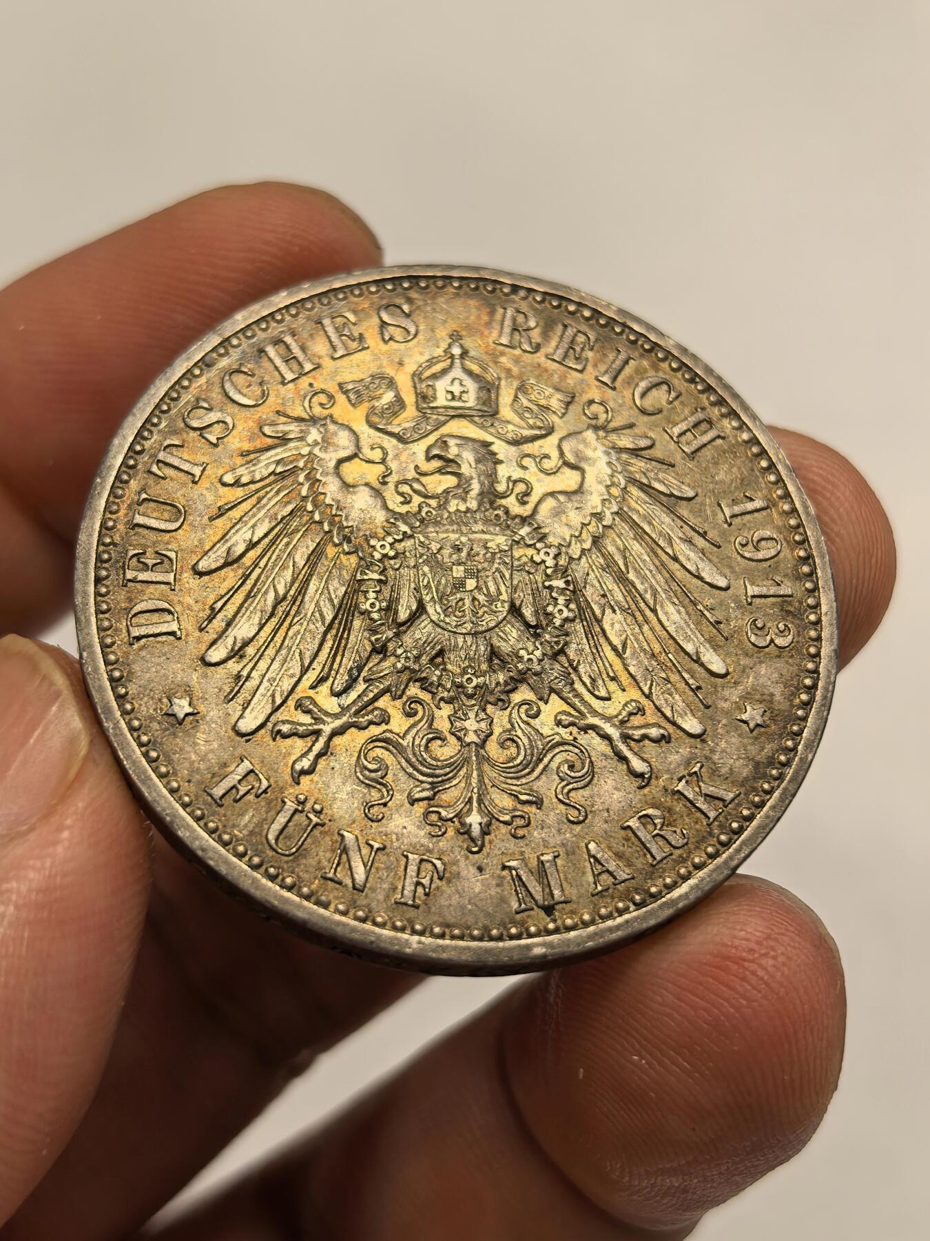 博洋堂世界钱币拍卖第146期（全场包邮） 德国普鲁士1913年威廉二世军装5马克银币