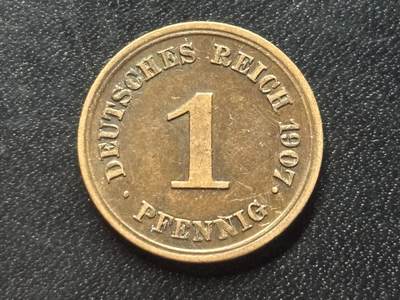 邮泉阁限时拍卖第三十五场 德国硬币专场（硬币在国外。请付邮费6元。） - 德意志帝国1907年1芬尼E版