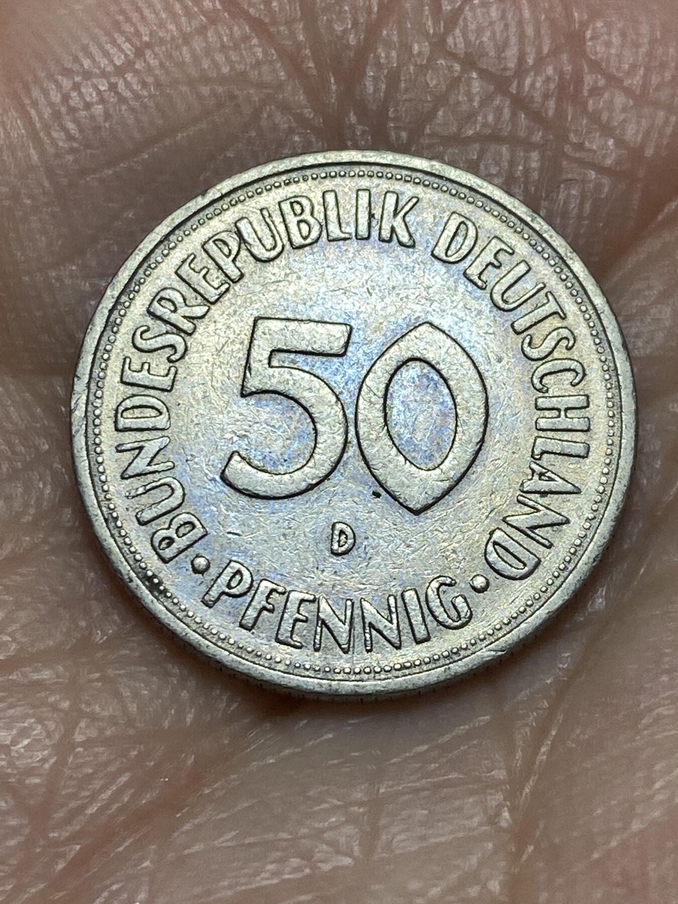 2025年第一百二十六场(总第一百五十二场）外国好品散币(免佣金) 德国🇩🇪1950年50芬尼(D标，慕尼黑造，首发年)