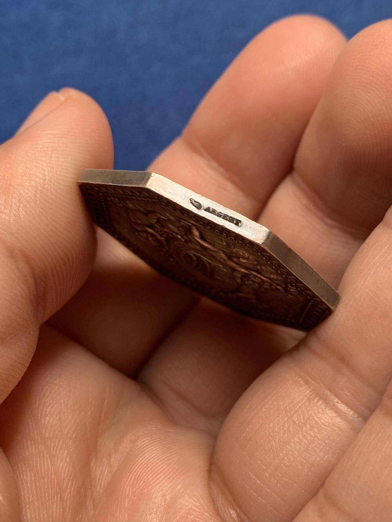 《竞宝斋》第436场 周日，周一2场连拍 （全场包邮） 法国天使八角银质代币，33.2MM，16.55克，丰饶角边铭，1732.8-1799.10法国第六代奥蒙公爵和杜拉斯家族路易斯珍妮1747年巴黎结婚纪念