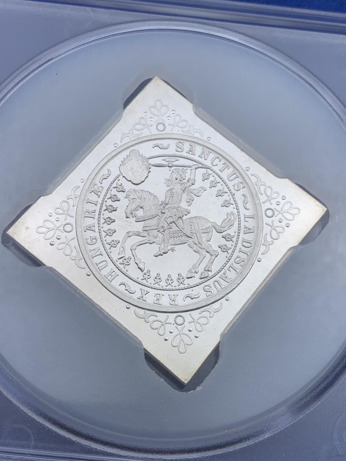 《竞宝斋》第436场 周日，周一2场连拍 （全场包邮） 冠军分 PCGS PR65CAM 匈牙利未剪边5潘果菱形大银币 目录编号X#PN12.2 非常少的RESTRIKE品种  加大盒装