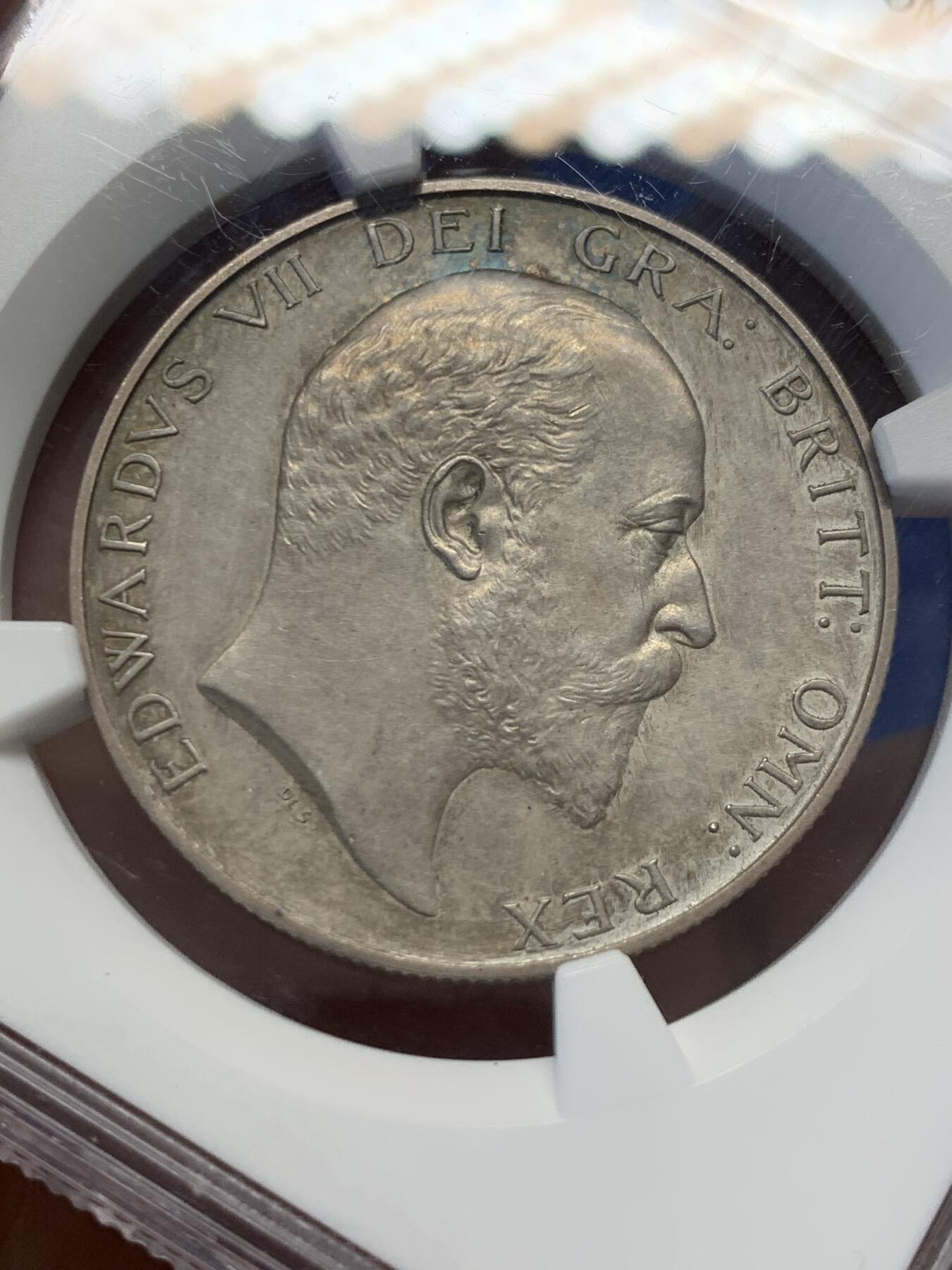 《竞宝斋》第436场 周日，周一2场连拍 （全场包邮） NGC PF62MATTE 英国1902年爱德华七世精制半克朗银币 磨砂工艺 原味状态