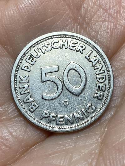 2025年第一百二十六场(总第一百五十二场）外国好品散币(免佣金) - 德国🇩🇪1949年50芬尼(Bank 银行版，J标汉堡造)