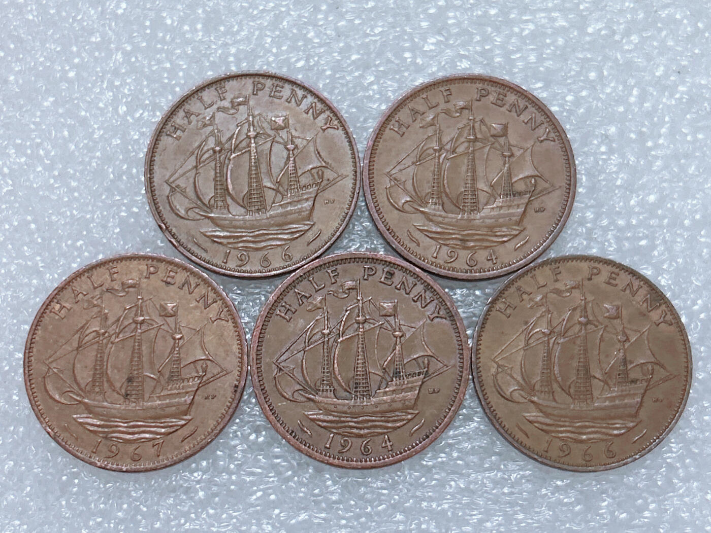 第一海外回流一元起拍收藏 散集专场  第264期 英国女王版60年代半便士硬币 5枚 好品