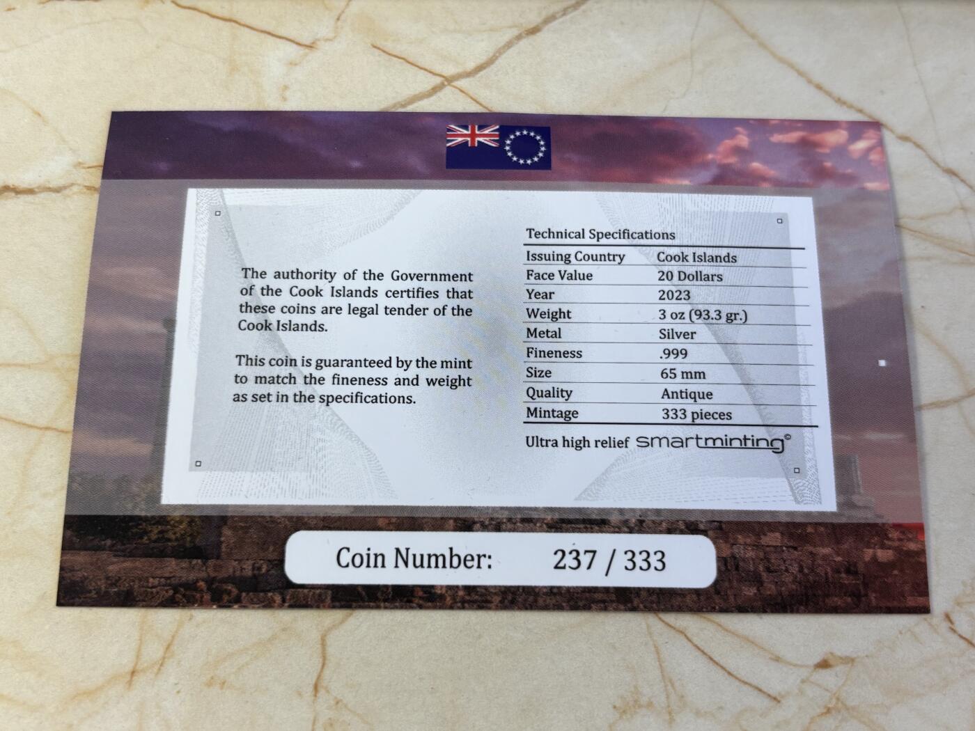 第181期拍卖 库克2023年考古系列10安提基特拉机械仿古纪念银币，999银，发行333枚，塑料盒有裂痕