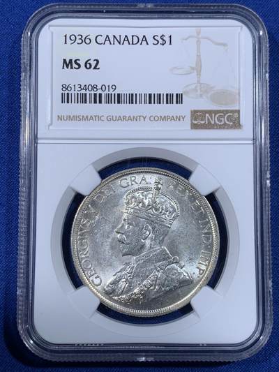 《竞宝斋》第436场 周日，周一2场连拍 （全场包邮） - NGC MS62 加拿大1936年乔治五世一元银币 转光明显 原ICCS评级ms63 个人感觉低评