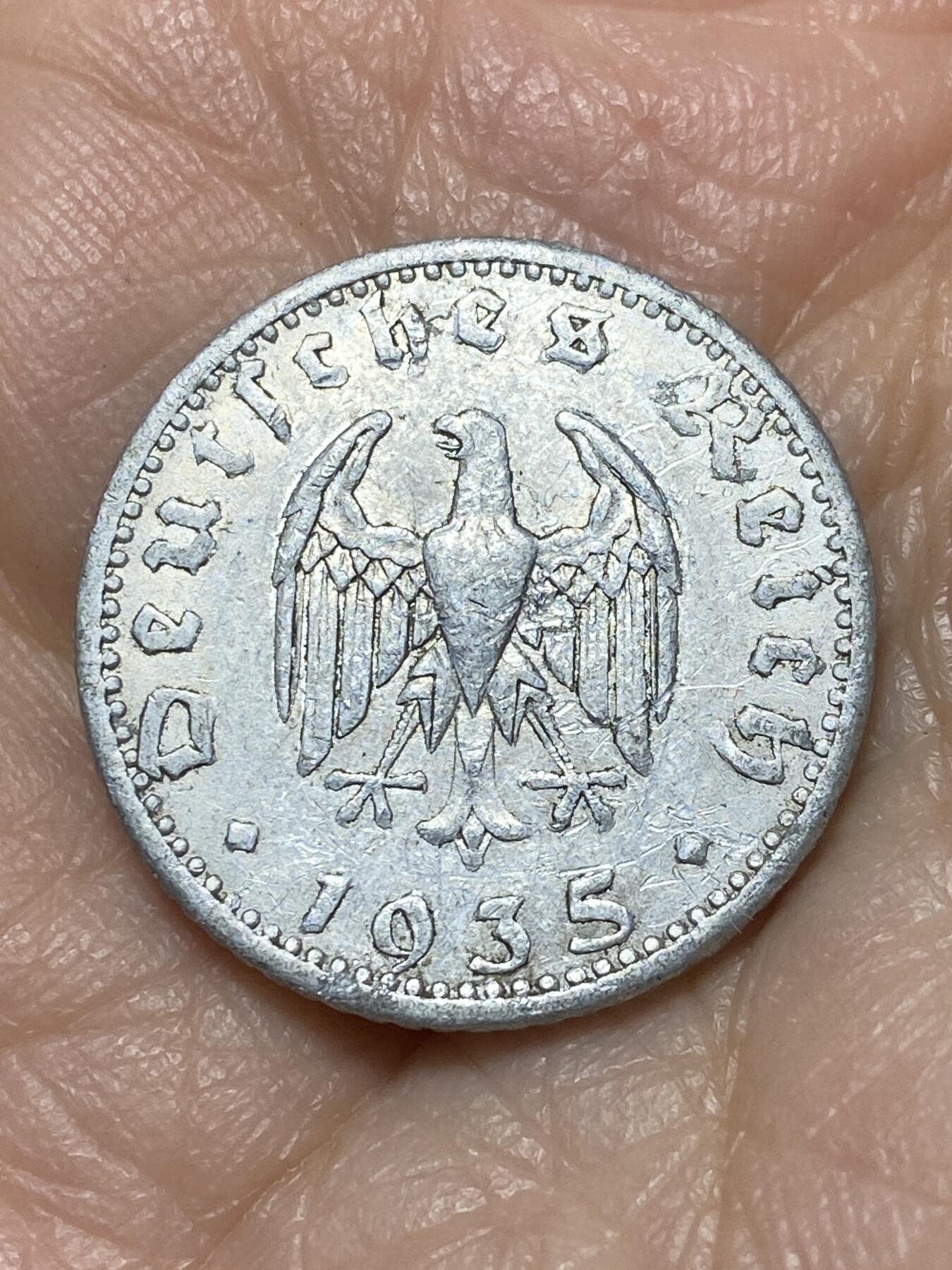 2025年第一百二十六场(总第一百五十二场）外国好品散币(免佣金) 少见–德意志第三帝国1935单年份50芬尼(A标，柏林造)