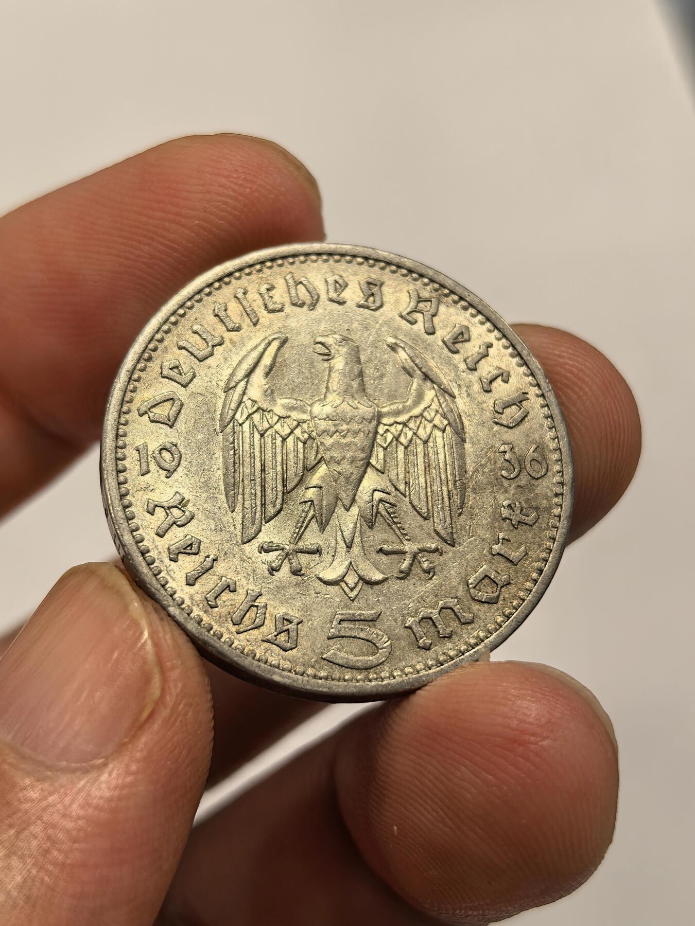 博洋堂世界钱币拍卖第146期（全场包邮） 德国普鲁士1936年兴登堡A版5马克银币