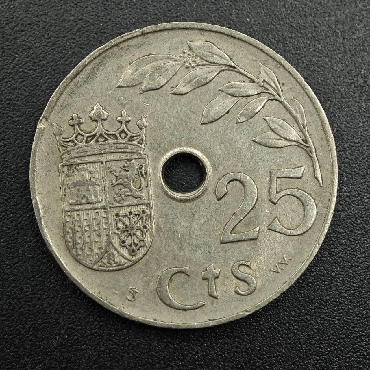 【淘币小摊】实时拍第七百九十三拍   散币场   满百包邮可预留二周 每周一统一发货   西班牙1937年25分镍币