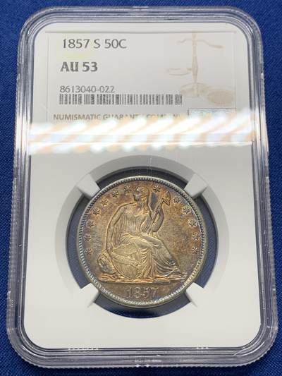 《竞宝斋》第436场 周日，周一2场连拍 （全场包邮） - NGC AU53 美国1857年自由女神坐像半美元银币 900银 12.44克 稀少品种