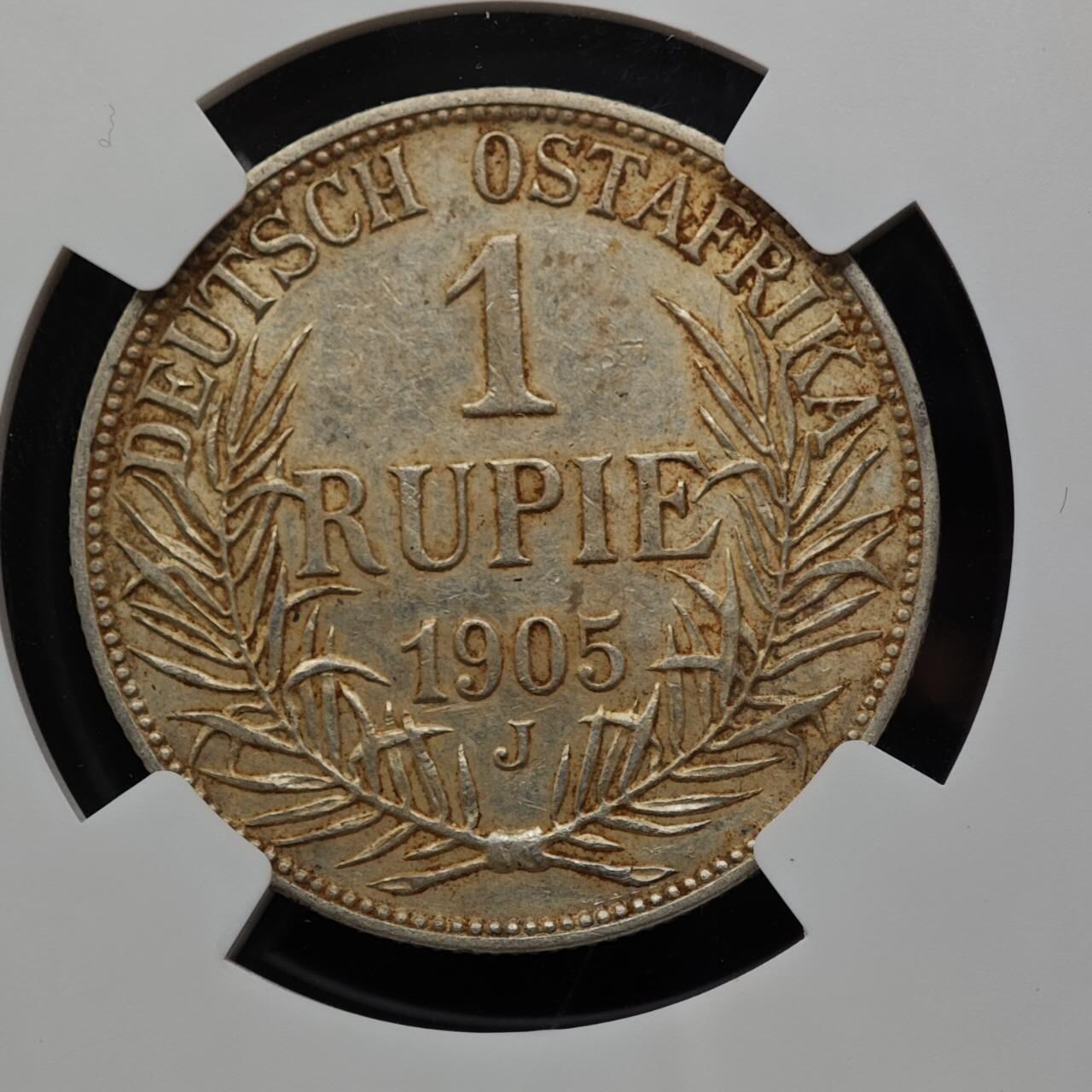 【淘币小摊】实时拍第七百九十五拍   银币套币场   满百包邮可预留二周 每周一统一发货   德属东非1905年1卢比银币NGC AU50