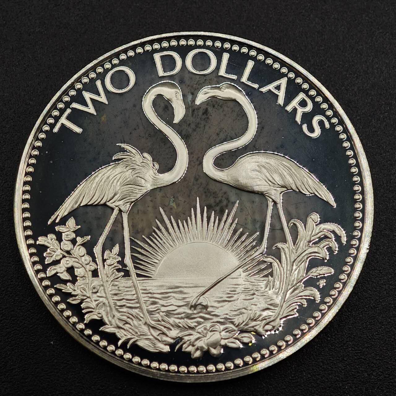 【淘币小摊】实时拍第七百九十五拍   银币套币场   满百包邮可预留二周 每周一统一发货   巴哈马1974年2元火烈鸟精制银币 重29.8克925银 纯银价303