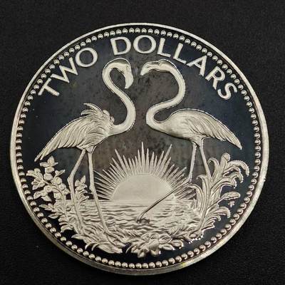 【淘币小摊】实时拍第七百九十五拍   银币套币场   满百包邮可预留二周 每周一统一发货   - 巴哈马1974年2元火烈鸟精制银币 重29.8克925银 纯银价303