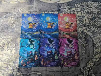 光影卡牌第25期，各家亲签，各家套卡，持续收拍品 - 油画宝可梦精扣彩闪卡，一套6张