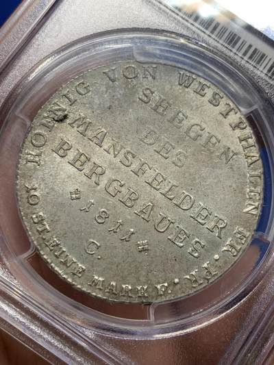 《竞宝斋》第437场 周日，周一2场连拍 （全场包邮） PCGS MS62 德国威斯特伐利亚 1811年-C（卡塞尔）热罗姆·波拿巴（拿破仑幼弟）矿业泰勒大银币 冠军分 极少见品种 60分克书标价2250美元