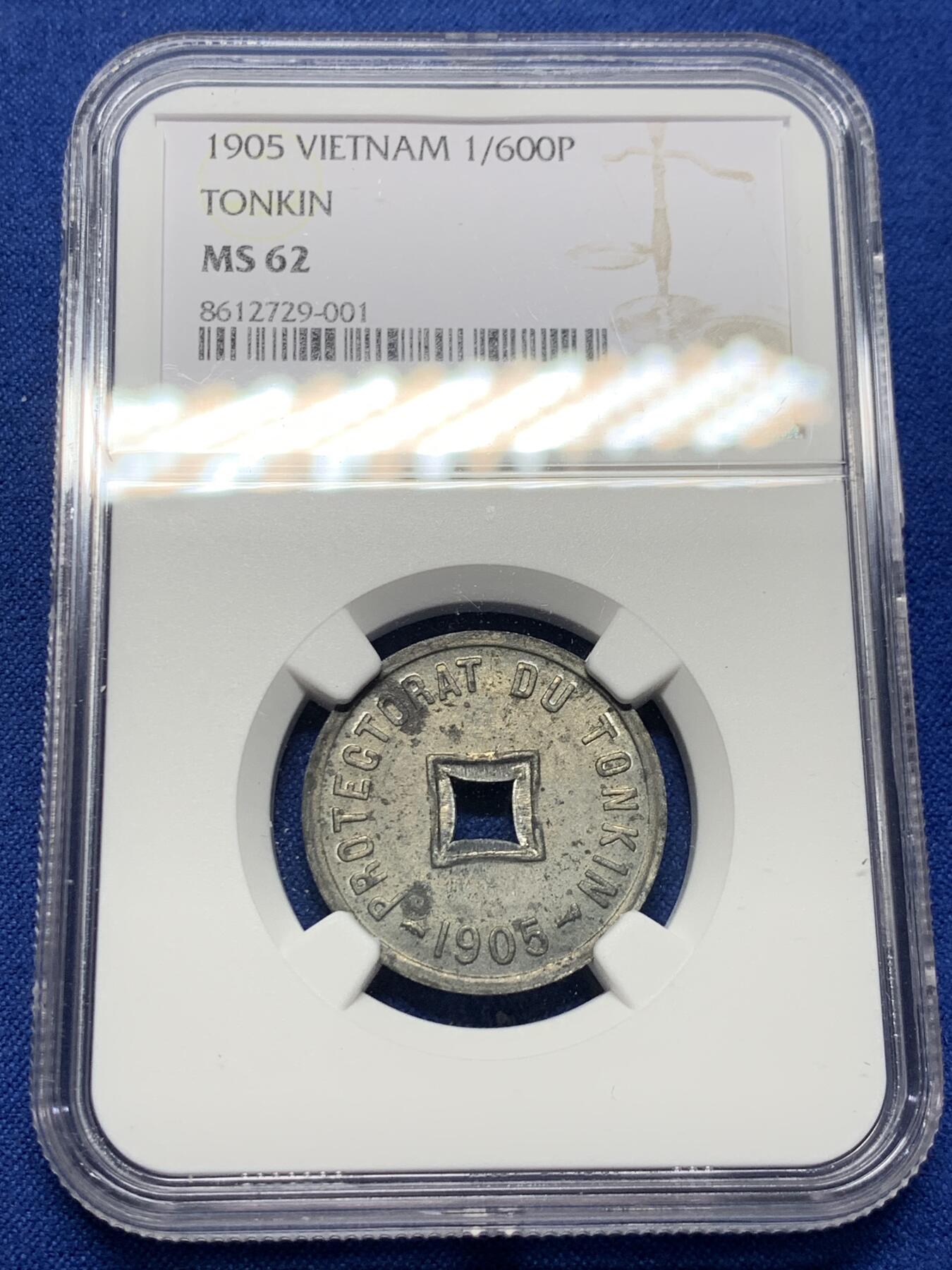 《竞宝斋》第437场 周日，周一2场连拍 （全场包邮） NGC MS62 法属安南1905年六百分之一锌币 世界上面值最小的硬币，该品种常见为氧化品，MS少见