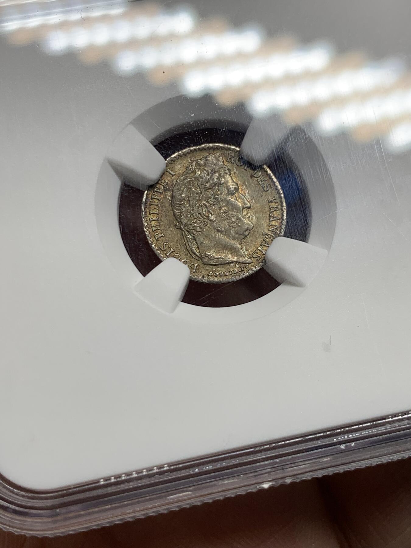 《竞宝斋》第437场 周日，周一2场连拍 （全场包邮） NGC MS62 法国 1837年 查理十世 1/4F 银币 少见小面值银币