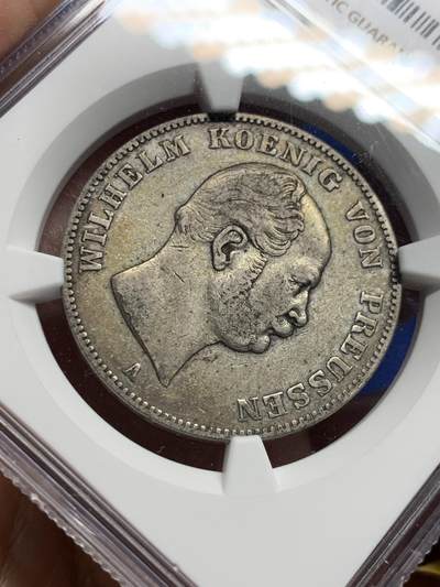 《竞宝斋》第437场 周日，周一2场连拍 （全场包邮） NGC XF40 德国普鲁士1861年威廉一世矿业泰勒 带老彩 实物很耐看