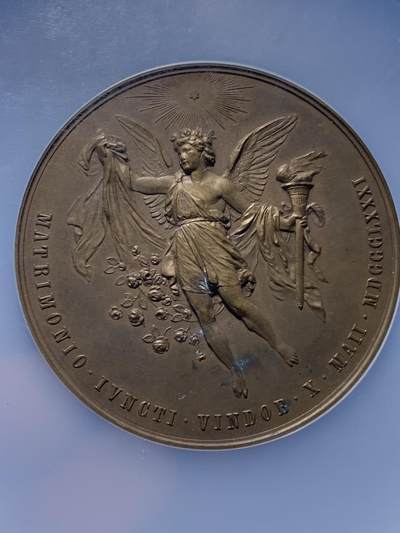 《竞宝斋》第437场 周日，周一2场连拍 （全场包邮） NGC MS62BN 奥地利1881年鲁道夫王储结婚纪念铜章 55mm 加大加厚盒