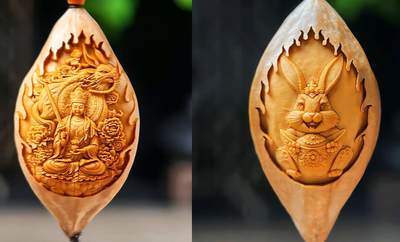 听雨轩（22）精品十二生肖双面核雕专场 - 橄榄核雕2.1双面十二生肖 兔 单粒