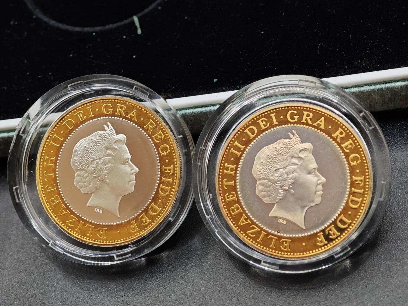 【淘币小摊】实时拍第七百九十五拍   银币套币场   满百包邮可预留二周 每周一统一发货   2006年英国2英镑2枚外圈镀金精制银币套 布鲁内尔（19世纪英国著名工程师）及其成就 2X12克925银 发行量2万 盒证全