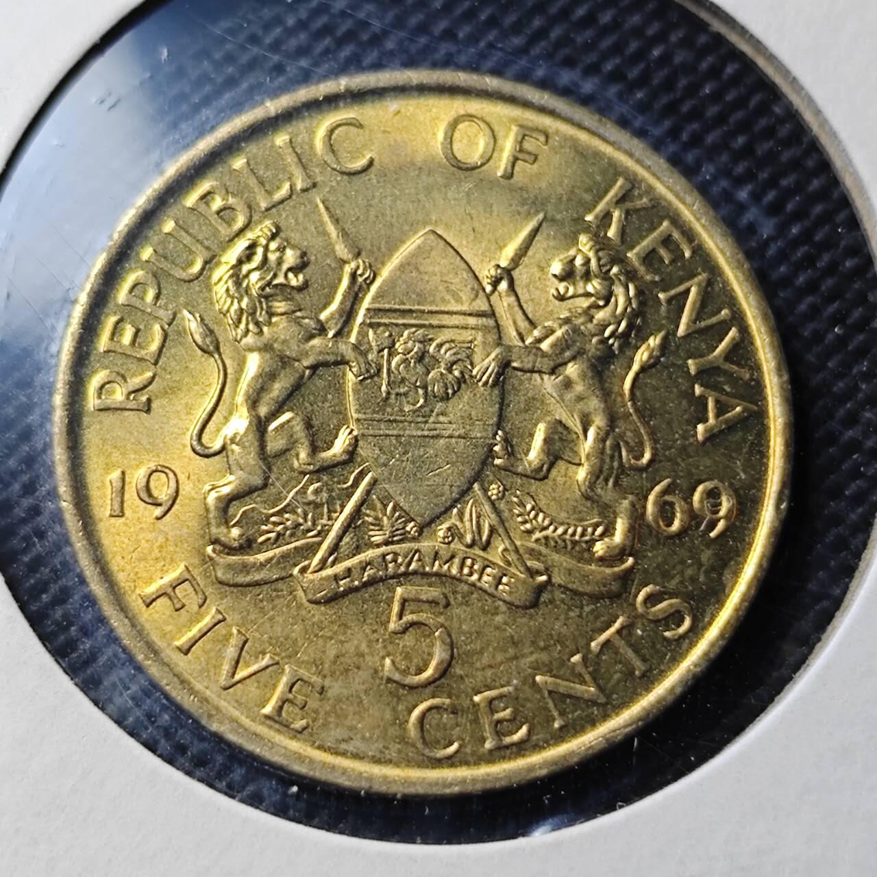 KK钱币收藏小铺  第368场  2月预留时间 周末发货  1969肯尼亚5分铜币 好品