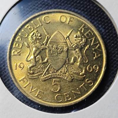 KK钱币收藏小铺  第368场  2月预留时间 周末发货 -  1969肯尼亚5分铜币 好品