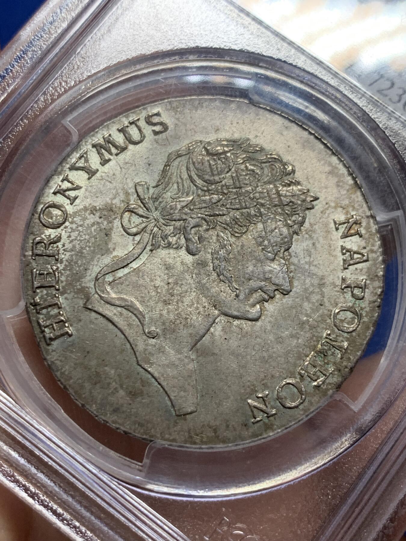 《竞宝斋》第437场 周日，周一2场连拍 （全场包邮） PCGS MS62 德国威斯特伐利亚 1811年-C（卡塞尔）热罗姆·波拿巴（拿破仑幼弟）矿业泰勒大银币 冠军分 极少见品种 60分克书标价2250美元
