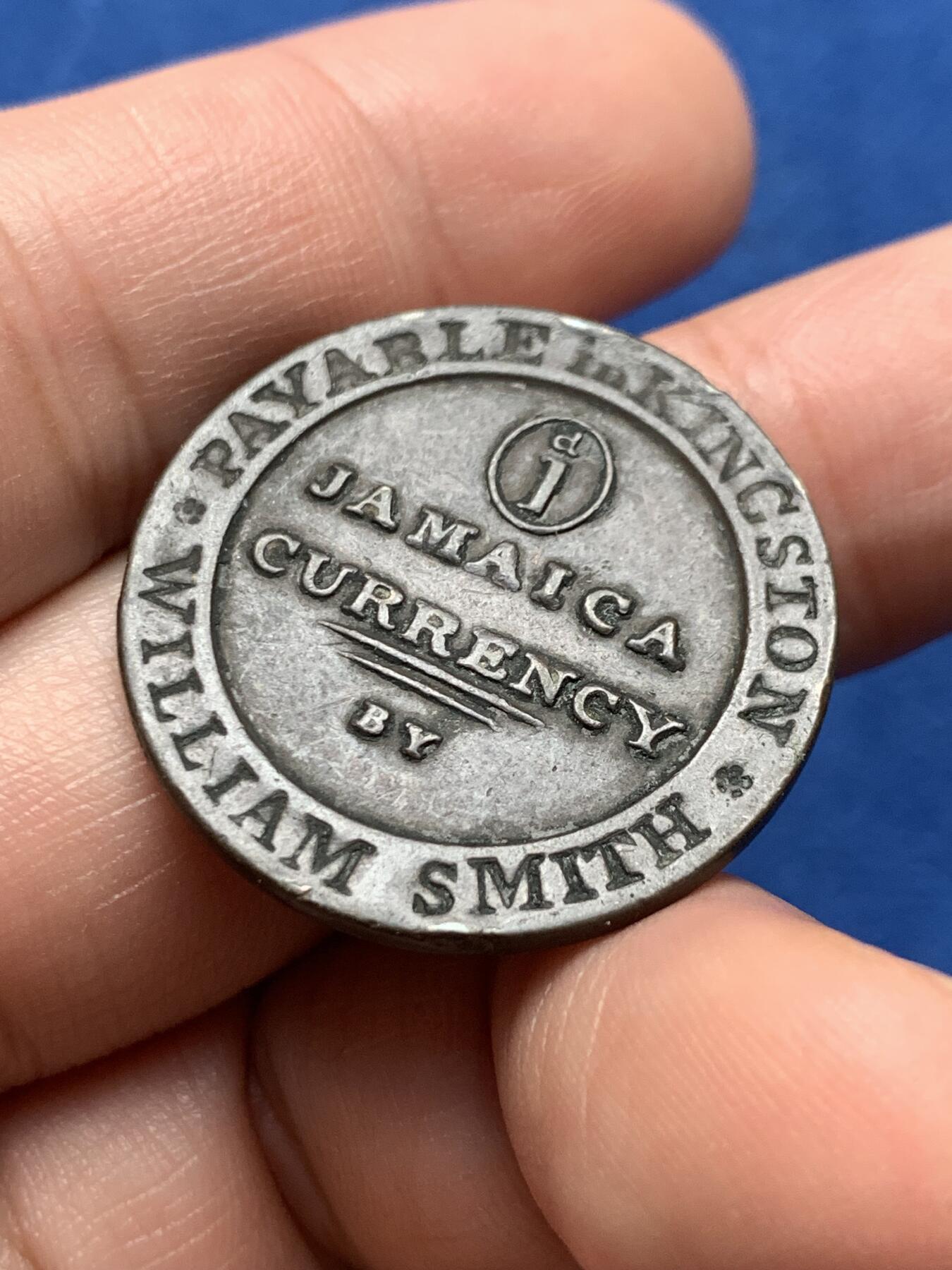 《竞宝斋》第437场 周日，周一2场连拍 （全场包邮） 牙买加1829年威廉·史密斯1便士应急铜质代币