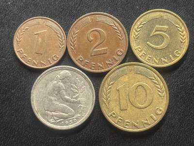 邮泉阁限时拍卖第三十五场 德国硬币专场（硬币在国外。请付邮费6元。） 西德（联邦德国）1950年F版5枚